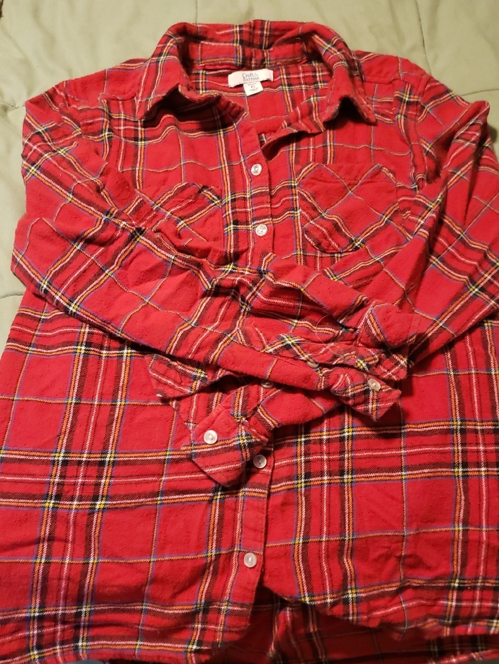 Croft And Barrow Petite Womens Flannel Button Down Shirt